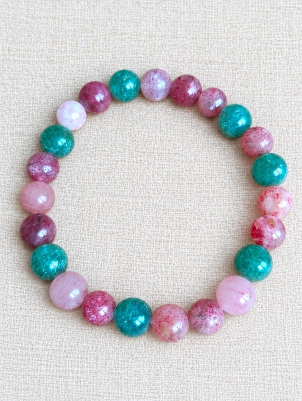 Strawberry Quartz Beaded Stretch Bracelet | Handmade